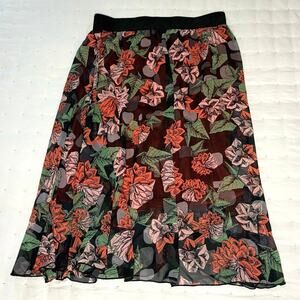 Lularoe Floral A-Line Skirt Women's M Rust Black Georgette